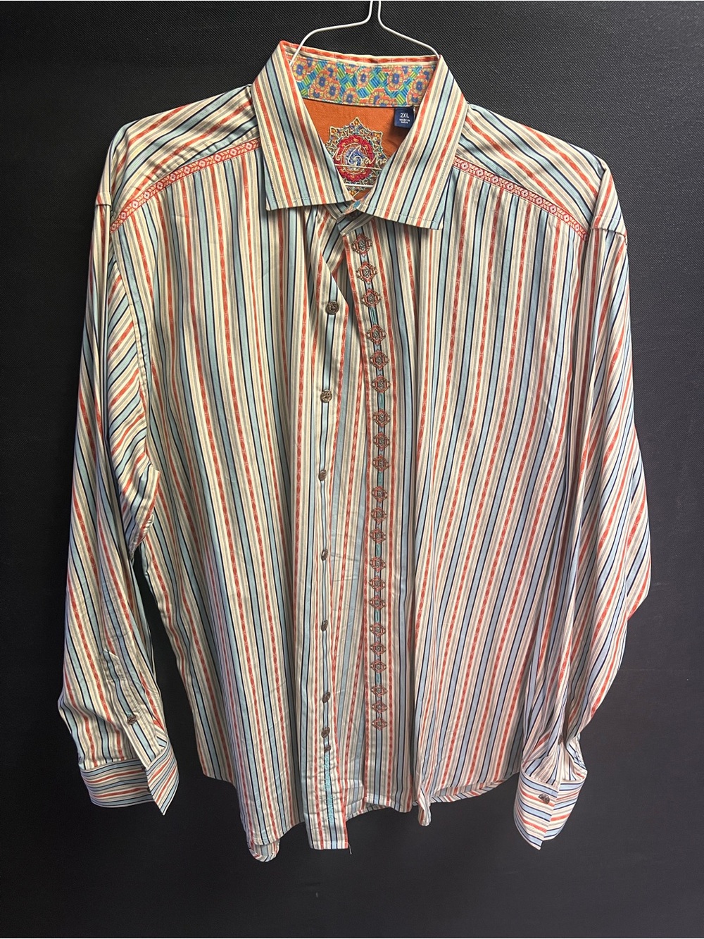 Robert Graham Multicolor Striped Dress Shirt with Embroidered Placket